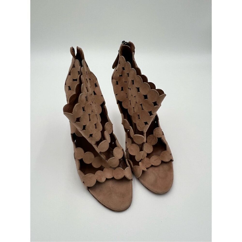 Alaia Paris Laser Cut Suede Booties Sandals Heels Nude Made in Italy 37.5 - Picture 3 of 14